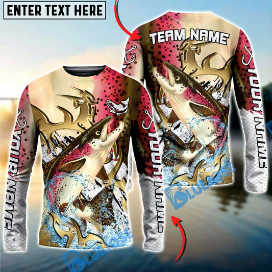 Bluejose Salmon Fishing Trophy Power Splash Art Custom Name & Team Name 3D Shirts