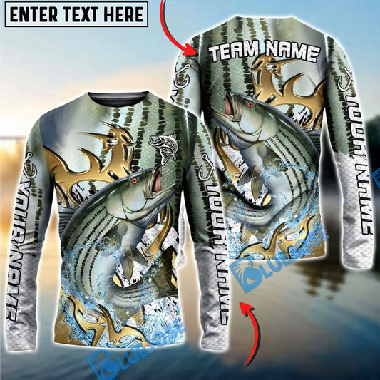 Bluejose Striped Bass Fishing Trophy Power Splash Art Custom Name & Team Name 3D Shirts
