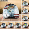 BlueJose Fishing Jump Action American Flag Water Splash Art Personalized Cap (12 Breeds)
