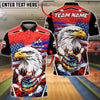 BlueJose Bowling & Pins Patriotic Eagle Flaming Strike Customized Name, Team Name 3D Shirt (4 Colors)