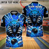 BlueJose Bowling & Pins Furious Blue Bear Strike Explosion Customized Name, Team Name 3D Shirt (4 Colors)