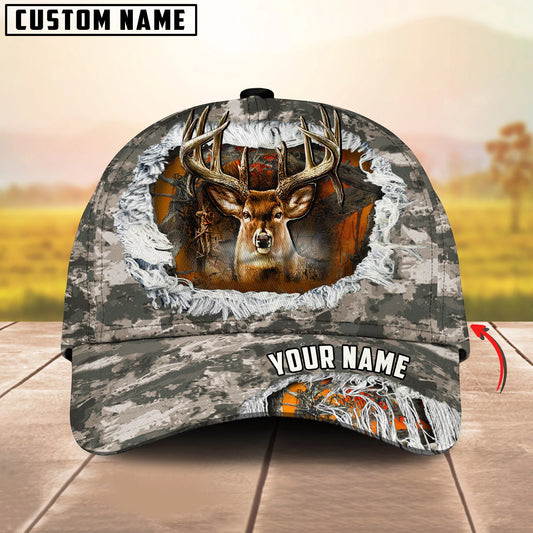 BlueJose Deer Hunter Torn Camo Big Antlers Multicolor Options Personalized Name 3D Cap