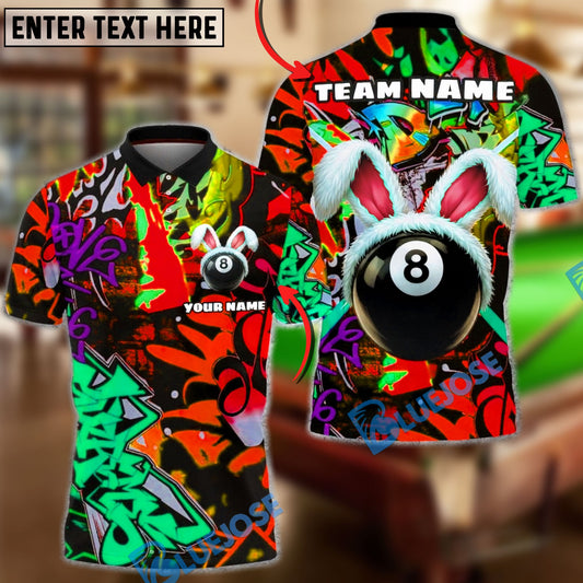 BlueJose Billiards Graffiti 8 Ball Bunny Style Personalized Name Shirt (4 Colors)