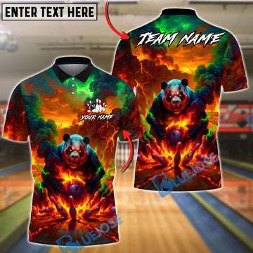 BlueJose Bowling & Pins Fire Panda Apocalypse Strike Design Customized Name, Team Name 3D Shirt (4 Colors)