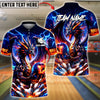 BlueJose Bowling & Pins Dragon Fire Lightning Fantasy Customized Name, Team Name 3D Shirt (4 Colors)