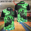 BlueJose Bowling And Pins Flame Reaper And Fire Skull Design Customized Name, Team Name 3D Shirt (4 Colors)
