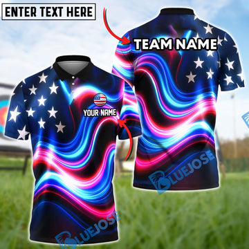 BlueJose Golf American Flag Watercolor Custom Name & Team Name 3D Shirts