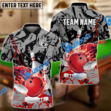 BlueJose Bowling And Pins Bloody Flaming Strike Customized Name 3D Shirt (4 Colors)