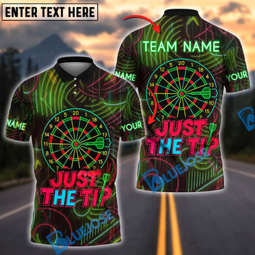 BlueJose Just the Tip Funny Darts Neon Style Personalized Name, Team Name Shirt