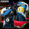 BlueJose Billiards Fire 8 & 9 Ball Design Swirl Personalized Name Shirt (4 Colors)