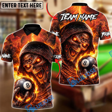 BlueJose Billiards 8 Ball Hellfire Grim Reaper Personalized Name Shirt (4 Colors)