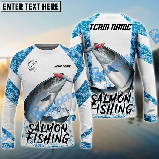 Bluejose Salmon Fishing Blue Camo White Pattern Sport Custom Name & Team Name 3D Shirts