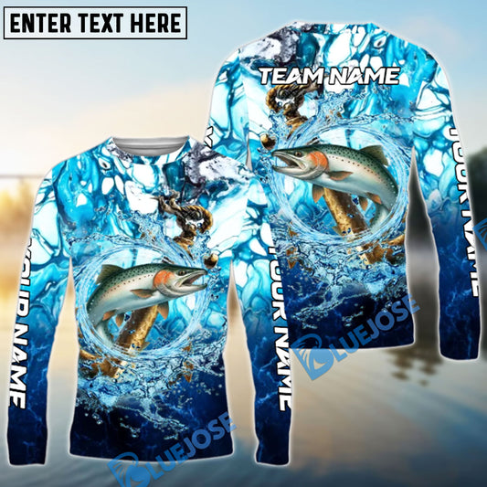 Bluejose Salmon Fishing Marble Tide Catch Name & Team Name 3D Shirts