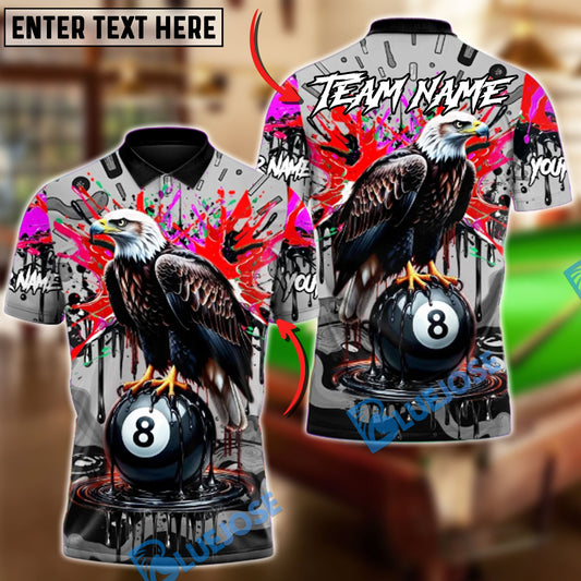 BlueJose Billiards 8-Ball Champion Eagle Customized Name, Team Name 3D Shirt (4 Colors)