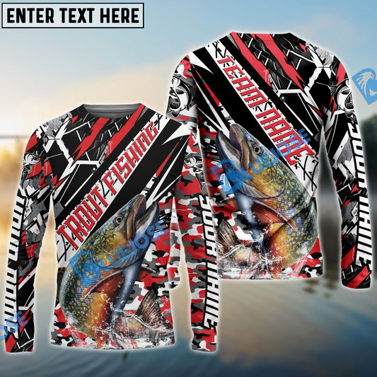 Bluejose Trout Fishing Red Grunge Camo Custom Name & Team Name 3D Shirts