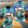 BlueJose Bowling & Pins Skull Splash Strike Customized Name, Team Name 3D Shirt (4 Colors)