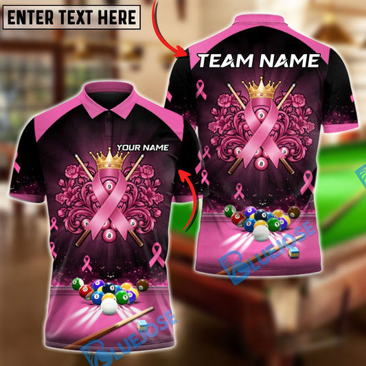 BlueJose Billiards Queen of Pink 8-Ball Breast Cancer Awareness Customized Name, Team Name 3D Shirt