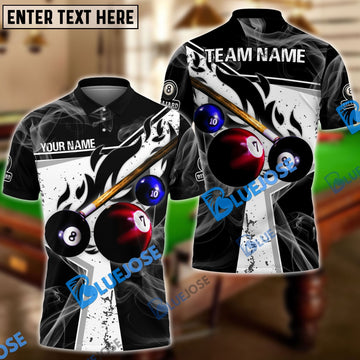 BlueJose Billiards Ball 8 Dark Flame Stroke Personalized Name, Team Name Unisex Shirt (6 Colors)