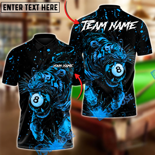 BlueJose Billiards 8-Ball Midnight Tiger Strike Customized Name, Team Name 3D Shirt (4 Colors)