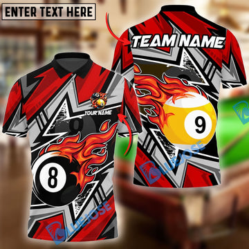 BlueJose Billiards Ball 8&9 Lightning Racing Personalized Name Shirt (4 Colors)