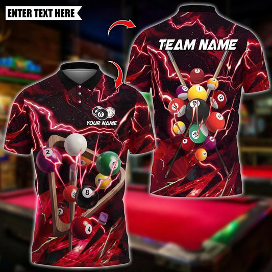 BlueJose Billiards 8 Ball Thunder Lightning Balls Design Personalized Name Shirt (4 Colors)