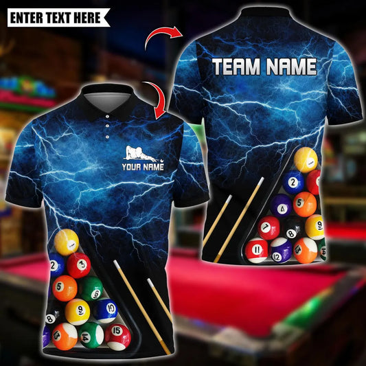 BlueJose Billiards Thunder Lightning 8 Ball Pool Design Personalized Name Shirt (4 Colors)