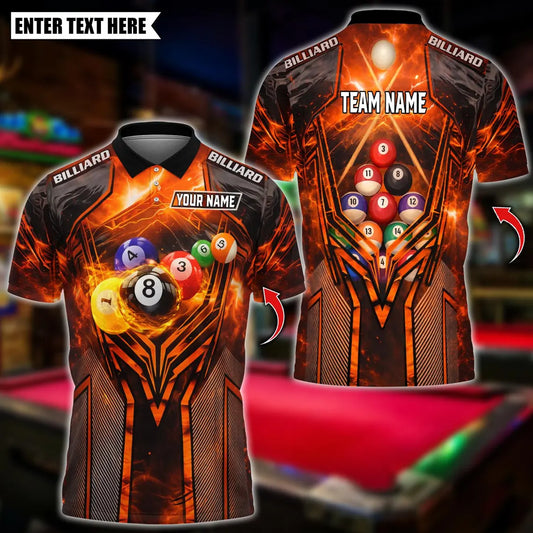 BlueJose Billiards Flame Thunder 8 Ball Pool Lightning Billiard Design Personalized Name Shirt (4 Colors)