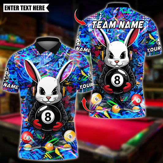 BlueJose Billiards Cool Bunny With 8 Ball Pool Design Personalized Name Shirt (4 Colors)