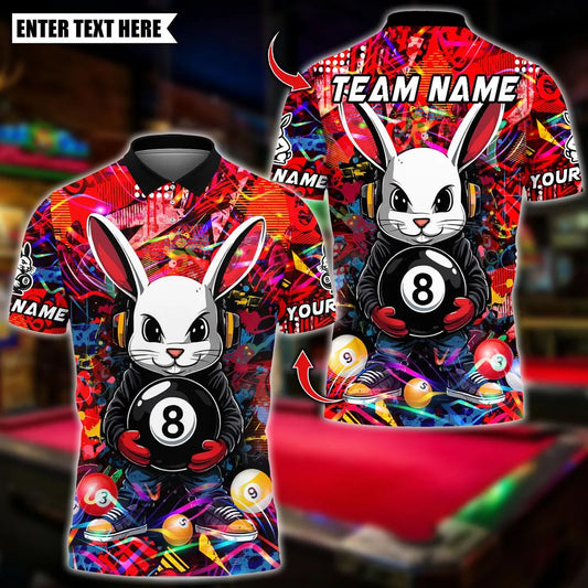 BlueJose Billiards Cool Bunny With 8 Ball Pool Design Personalized Name Shirt (4 Colors)