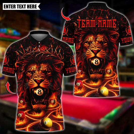 BlueJose Billiards Lion Face 8 Billiards Design Personalized Name Shirt (4 Colors)