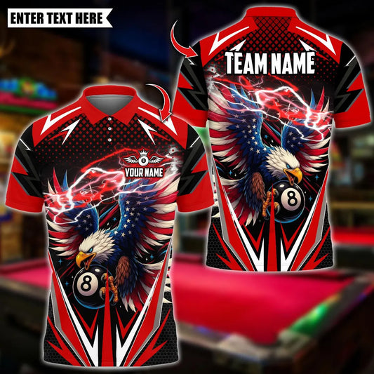 BlueJose Billiards Ball 8 Lightning Eagle USA Flag Personalized Name Shirt (4 Colors)