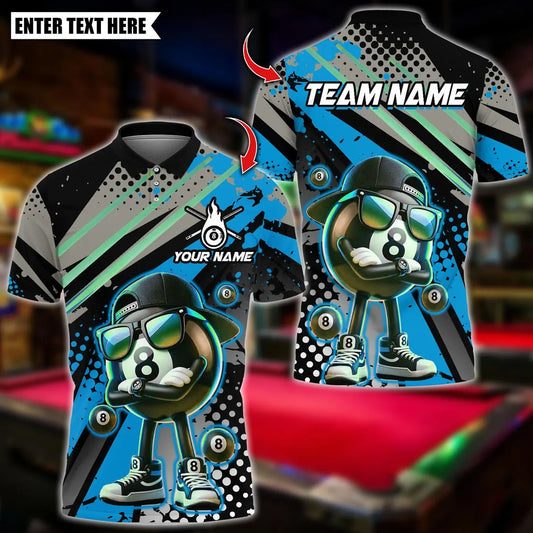 BlueJose Billiards Cool 8 Ball Catoon Design Personalized Name Shirt (4 Colors)