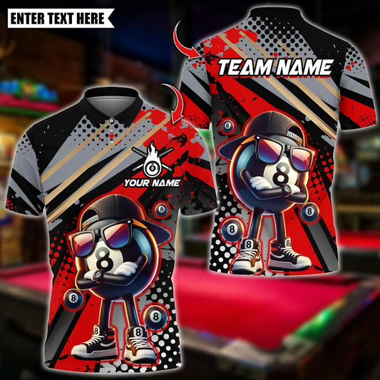 BlueJose Billiards Cool 8 Ball Catoon Design Personalized Name Shirt (4 Colors)