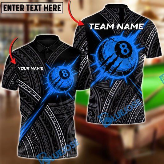 BlueJose Billiards 8-Ball Bloodcore Maori Customized Name, Team Name 3D Shirt (4 Colors)