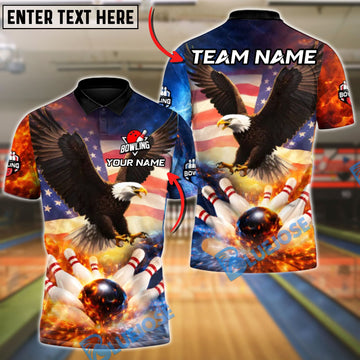BlueJose Bowling Fire Eagle Force Personalized Name, Team Name 3D Shirt