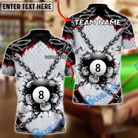 BlueJose Billiards Chain Breaker 8-Ball Customized Name, Team Name 3D Shirt (4 Colors)