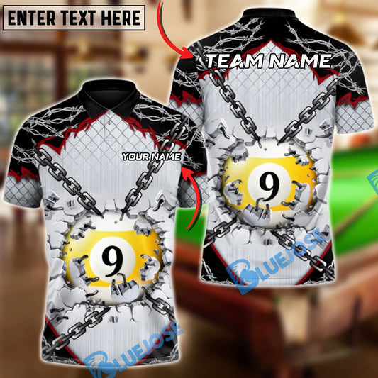 BlueJose Billiards Chain Breaker 9-Ball Customized Name, Team Name 3D Shirt (4 Colors)