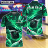 BlueJose Bowling And Pins Shark Bite Customized Name, Team Name 3D Shirt (4 Colors)