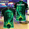 BlueJose Bowling And Pins Flame Lion Customized Name, Team Name 3D Shirt (4 Colors)
