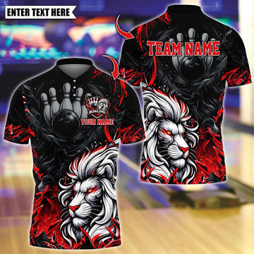 BlueJose Bowling And Pins White Lion King Customized Name, Team Name 3D Shirt (4 Colors)