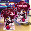 BlueJose Bowling And Pins Grumpy Penguin Customized Name, Team Name 3D Shirt (4 Colors)