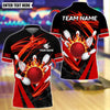BlueJose Bowling And Pins Flame Strike Swirl Down Customized Name, Team Name 3D Shirt (4 Colors)