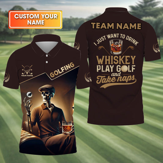 BlueJose I Just Wanna To Drink Whiskey And Play Golf Golf Customized Name, Team Name Shirt