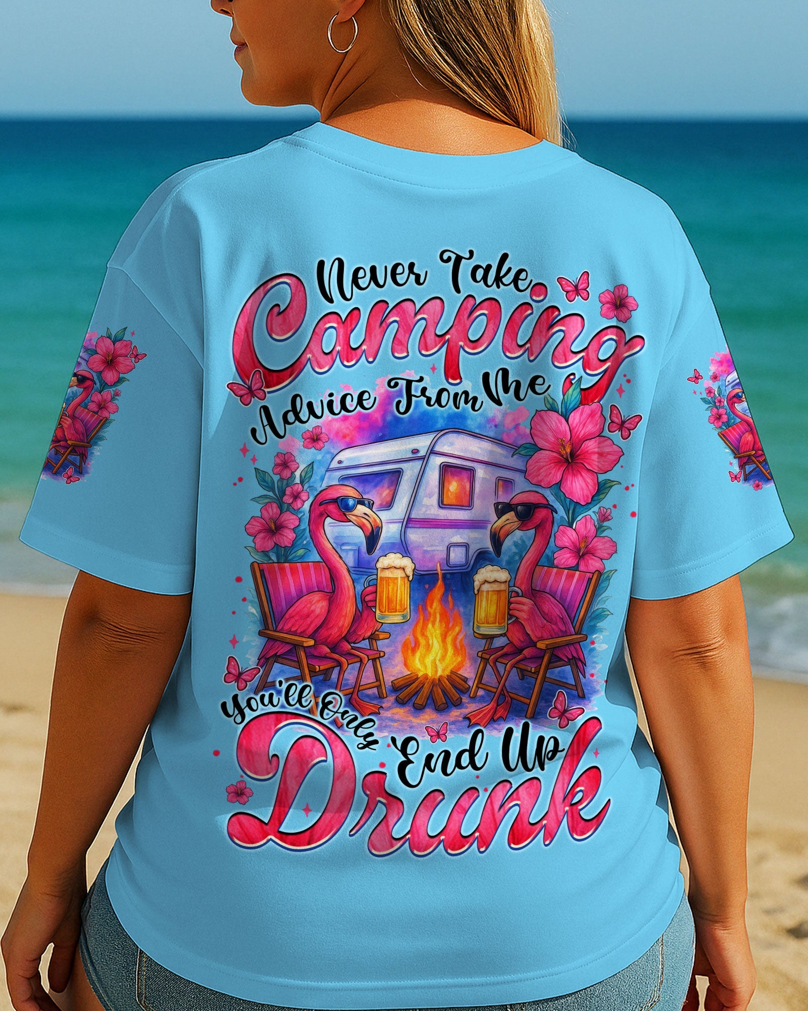 NEVER TAKE CAMPING ADVICE FROM ME FLAMINGO ALL OVER PRINT - TYTM2805253