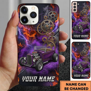 BlueJose Hot Rod T Bucket Purple Roadster Gears Lightning Purple Flames Personalized Phone Case