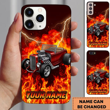 BlueJose Hot Rod T Bucket Red Roadster Inferno Flames Lightning Personalized Phone Case