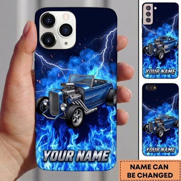 BlueJose Hot Rod T Bucket Blue Lightning Blue Flames Smoke Personalized Phone Case