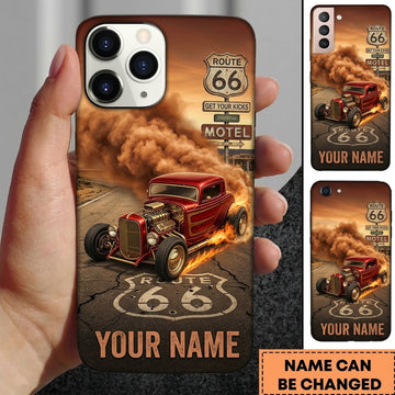 BlueJose Hot Rod T Bucket Red Coupe Route 66 Desert Dust Motel Sign Personalized Phone Case
