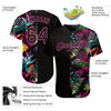 BlueJose Custom Black Black-Pink 3D Pattern Design Tropical Palm Leaves Authentic Baseball Jersey