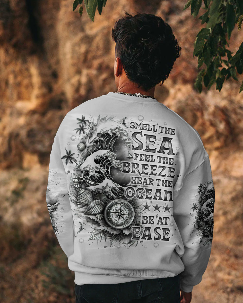 SMELL THE SEA FEEL THE BREEZE COMPASS WAVES ALL OVER PRINT - TLNO1303252